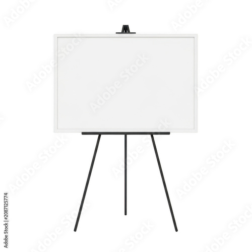Empty white board on a black metal tripod easel stand