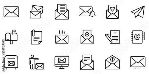 Bilde på lerret Email and Mail Thin Line Icon Set