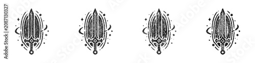 Obraz na plátně Monochrome sketch dimensional sword icon design set