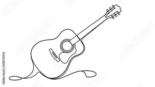 Acoustic guitar line art on white background.