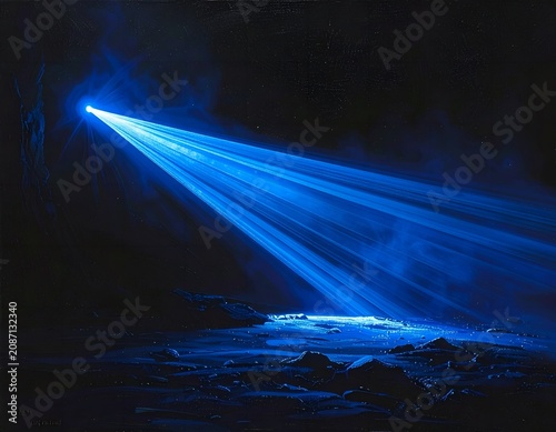 Blue light rays on a black background. Computer generated abstract background.