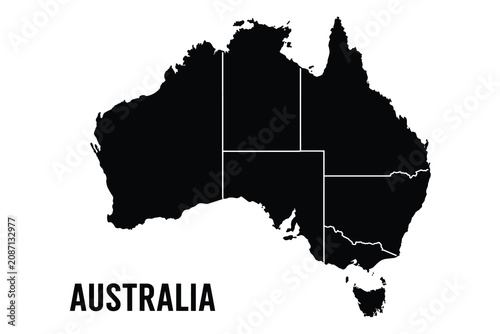 Cuadro en lienzo Black silhouette map of australia continent isolated on white background with au