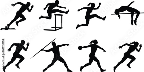 Fotografie Track and Field Athlete Silhouette Collection with Running Jumping and Throwing