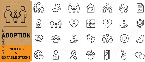 A set of 28 adoption outline icons