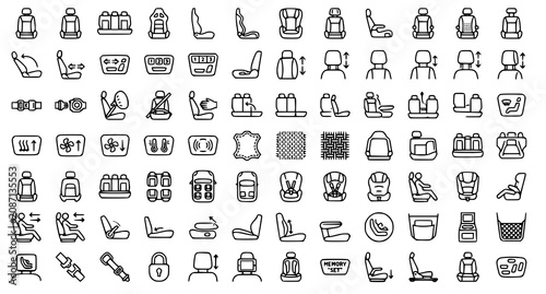 Photos Black and White Car Seat Vector Illustration Editable Stroke Automotive Seat Ico