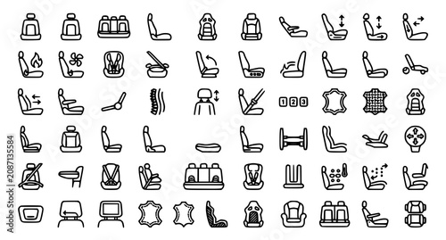Obraz na płótnie Car Seat Outline Icon Set Editable Stroke Automotive Seating Vector Collection o
