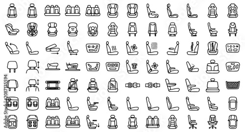 Cuadro en lienzo Modern Car Seat Outline Icon Pack Editable Stroke Vehicle Interior Vector Illust