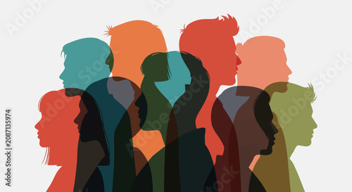 Diverse Group of Silhouetted People in Profile.