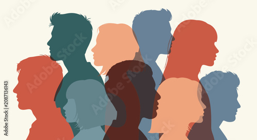 Diverse Group of People Silhouettes in Profile Portraits.