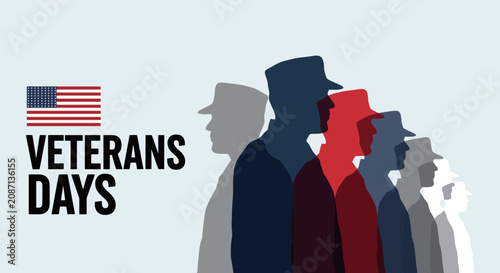 Tableau sur toile Celebrating Veterans Days with Patriotic Silhouettes and American Flag
