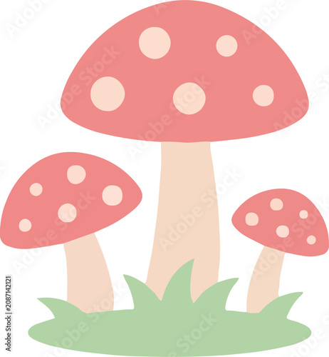 Fotografie Three Pink Mushrooms Illustration.