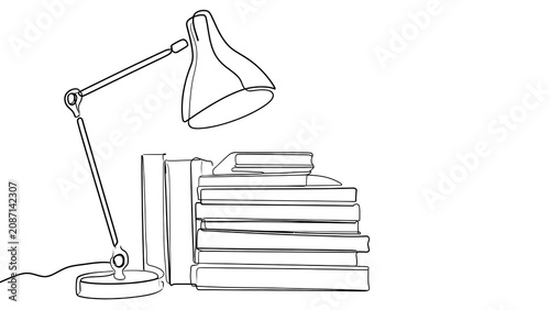 Desk lamp and books on white background.