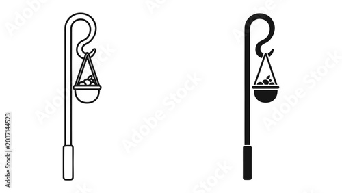 Schilderij op canvas Balance Scale on Shepherd's Crook: A simple illustration showing a shepherd's crook with a balance scale suspended from its hook, representing justice, fairness, and decision-making