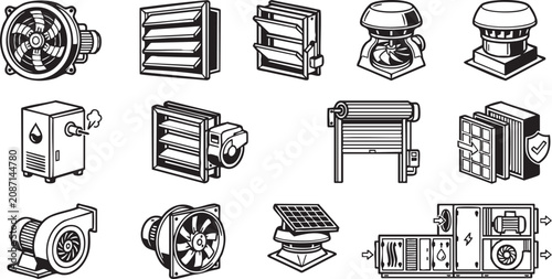 Bild auf Leinwand Industrial HVAC Isometric Icon Set