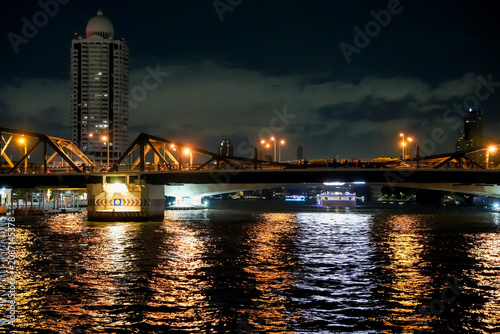Ninety-plus years old and it's still the busiest crossing on the river, the Chao Phraya River of Bangkok in Thailand
This is Memorial Bridge , Phra Phuttha Yodfa, over the Chao Phraya River in Bangkok