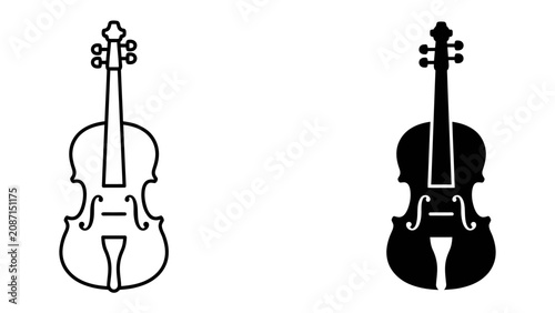 Photos Violin Silhouette Duo: Two violin silhouettes, one outlined and the other a solid black graphic, stand side-by-side, showcasing the classic elegance of the string instrument