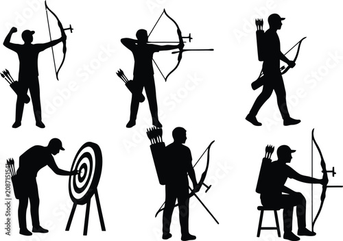 Fotografie Archery training silhouette vector set featuring bow and arrow target practice h