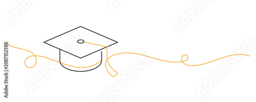 Fotografie graduation cap, mortarboard single line illustration minimalism