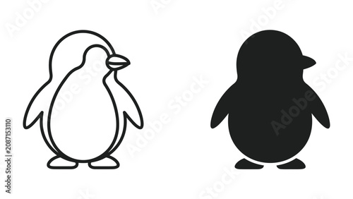 Fotografie Penguin Outline and Silhouette: Two stylized penguins, one as a simple outline and the other as a solid silhouette, stand side-by-side