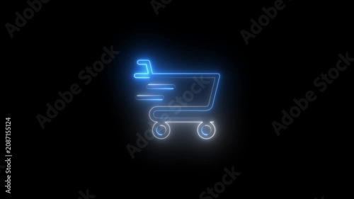 Neon shopping cart animation: e-commerce and digital retail concept glowing online shopping