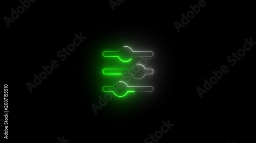 Neon glowing equalizer settings animation, digital audio interface minimalist ui