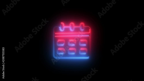 Neon calendar glowing animation for business planning and scheduling schedule