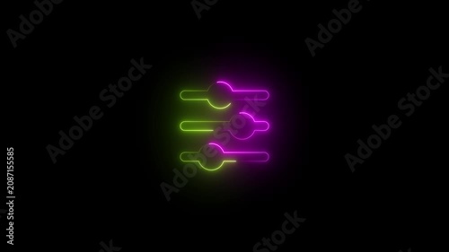 Neon glowing settings animation, digital control panel interface ui ux