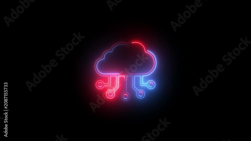 Neon cloud computing with digital circuitry animation for tech and data concepts technology