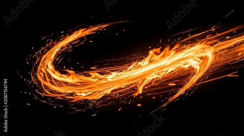 Vibrant orange flame swirling motion abstract.