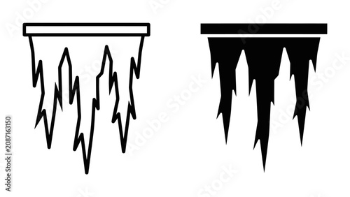 Konstfotografi Icicle Icon Set: Two stylized icicle icons, one outlined and one solid black, representing winter frost and cold weather