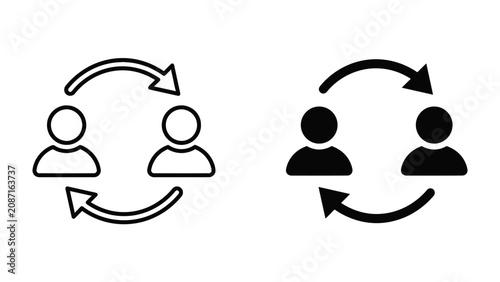 Foto People Exchange Icons: Two circular arrows connect two stylized human figures, illustrating concepts of connection, exchange, and reciprocity in communication and interaction