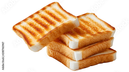 A stack of toasted bread slices isolated on transparent background with grill marks