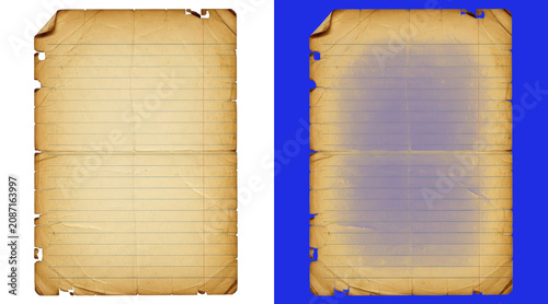 Konstfotografi A single sheet of aged, lined notebook paper with frayed edges and yellowed text