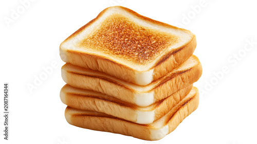 Stack of toasted bread slices on transparent background for food or breakfast concept