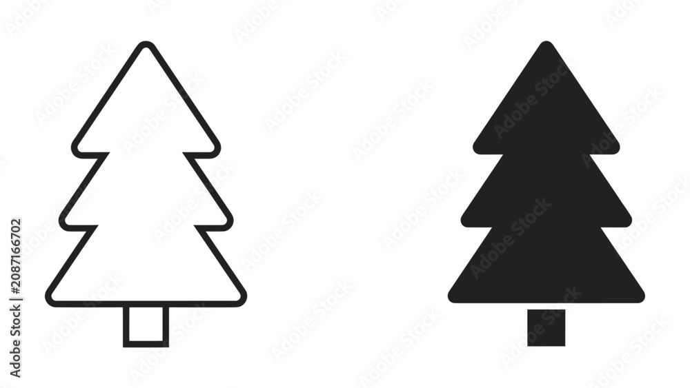 Obraz premium Two Tree Icons: A comparison between a simple outline icon of a tree and a solid black icon of a tree, representing different graphical styles and applications.