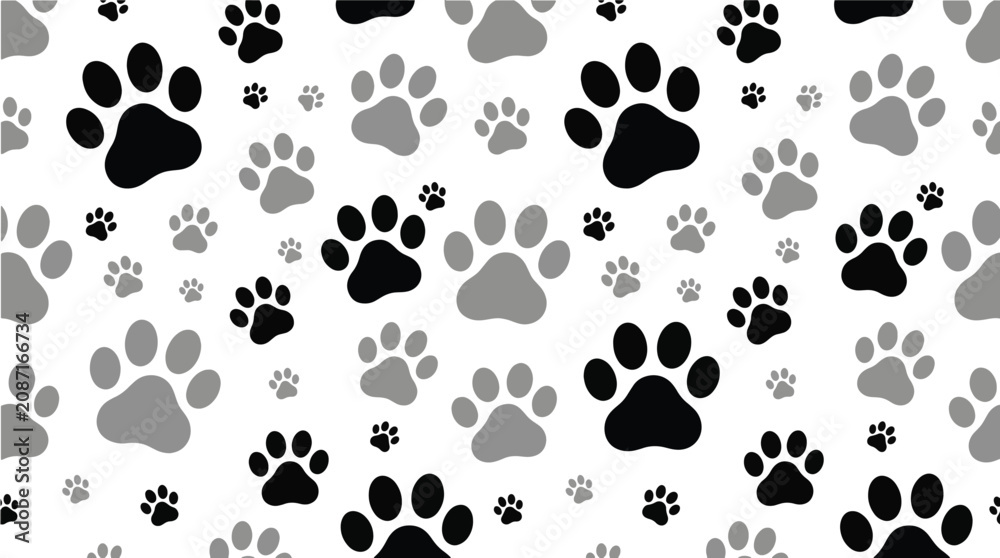 Fototapeta premium Cute Paw Print Seamless Pattern