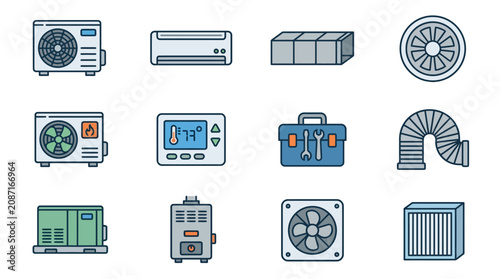 Canvastavla Minimalist of Various HVAC and Air Handling Equipment in Monochrome and Blue Gre