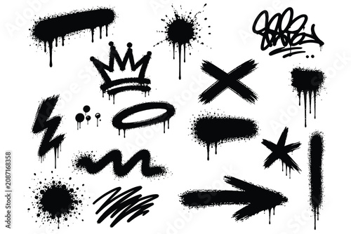 Foto Street art graffiti black spray paint elements with spray can urban art mark can
