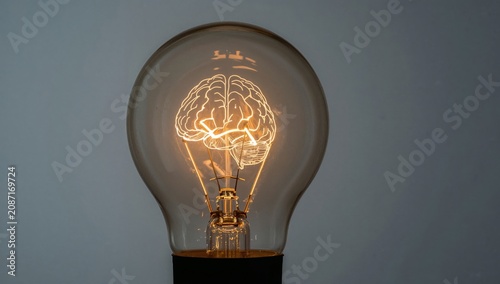 Light Bulb Design Shows Brain Shape in Bright Orange Glow