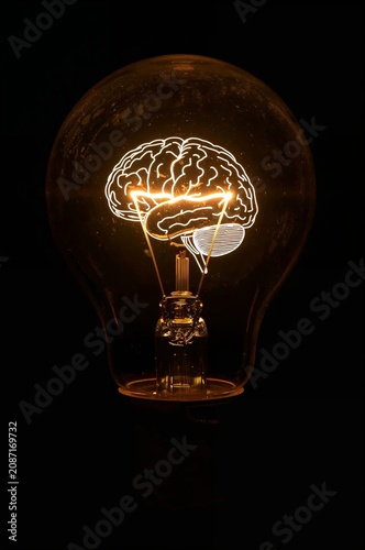 Light Bulb With Brain Design Inside Shows Creativity and Ideas in Dark Setting