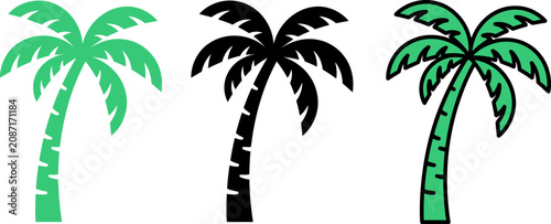 Three palm trees with different shades of green