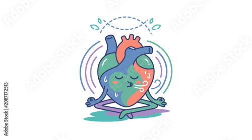 Cute Heart Character Meditating in Yoga Pose, Inner Peace and Calm
