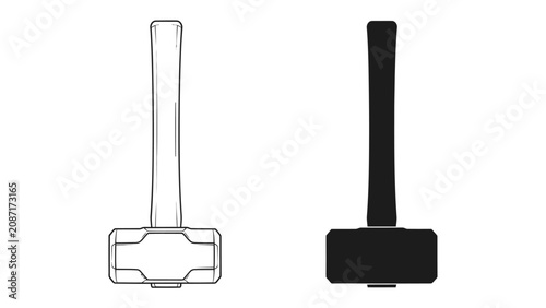 Bild auf Leinwand Sledgehammer Duo: A clean graphic representation of a sledgehammer in outline and silhouette, highlighting its powerful tool design, ready for heavy duty