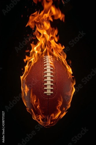 Football With Flames in Action During a Night Game Event