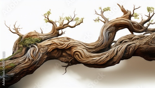 Twisting Ancient Tree Branch Isolated On White Background
