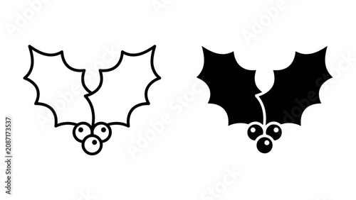 Fotografie Holly Leaf Icons: A pair of simple yet elegant holly leaf icons, one outlined and one solid black, representing a festive symbol of winter and holidays