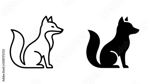 Obraz na plátně Fox Icon Set: Two stylized fox icons, one an outline and the other a solid silhouette, present a modern and minimalist representation of the cunning animal