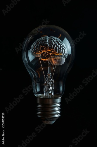 Creative Light Bulb Art Shows a Brain and a Figure Parachuting