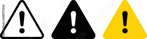Set of warning and alert icons in different