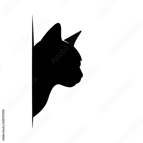 Black cat silhouette, feline head profile, animal icon, pet graphic isolated on White Background